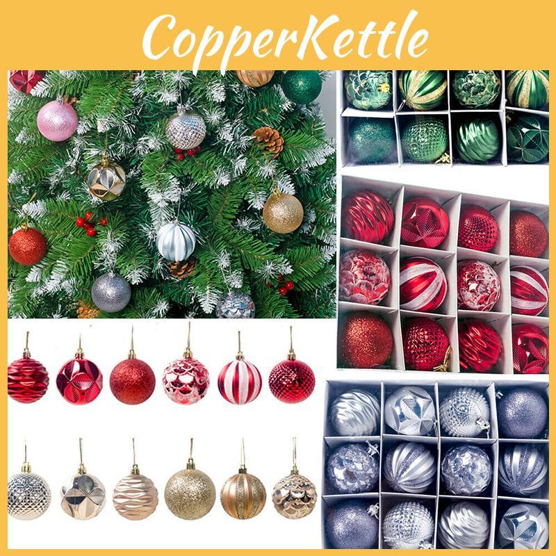 Vibrant 12/24pcs Plain Glitter Christmas Tree Baubles For Holiday Celebrations