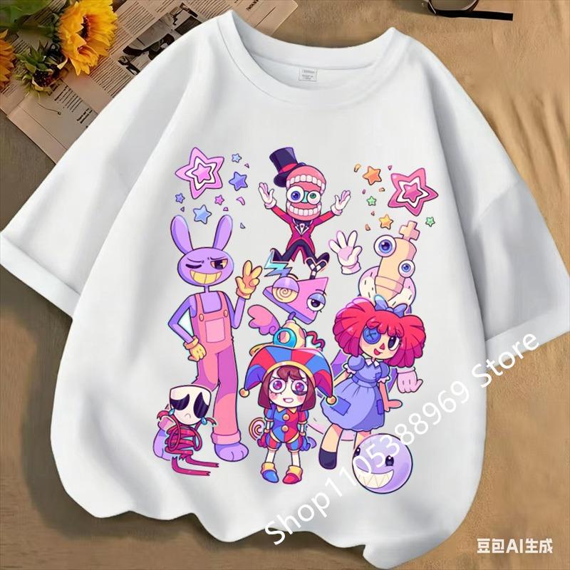 2026 Cute Pomni T-Shirts Children The Amazing Digital Circus Short Sleeve Casual Fashion Printed Boys Girls Tops Spring Summer