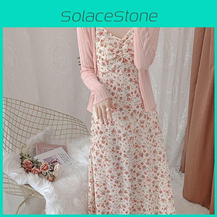 Romantic Flower Print Knit Camisole Dress For Summer Casual Wear