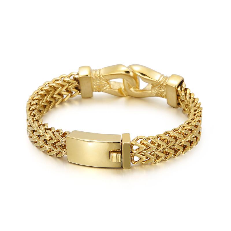 Rock And Roll Hip-Hop Stil Dubbelradig Köl Guld Herr Titanstål Armband