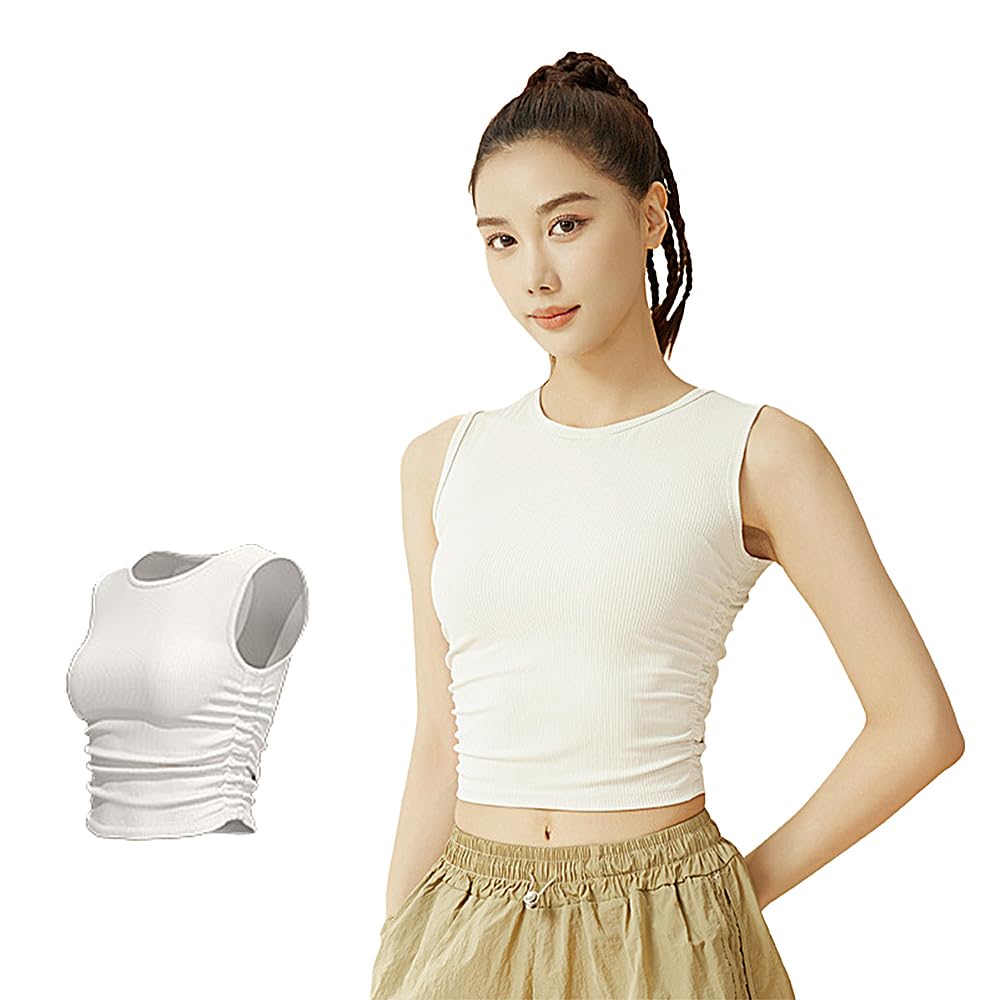 

Siomlana Sleeveless Tank Short Casual Comfortable Body Women s Top, Camisole, Top, Underwear, Top, Loungewear, Summer, Shaping, Gym, Pilates, Stylish, белый