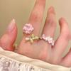 2026 Romantic Pink Drop Oil Camellia Opening Rings for Women Girls Fresh and Sweet Fine Zircon Rings Party Jewelry Accessories