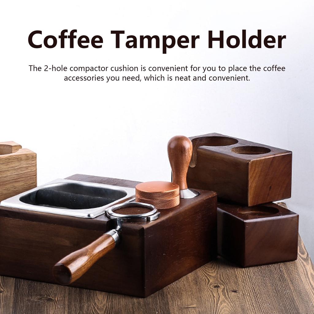 2 Hole Coffee Tamper Holder Beech Coffee Handle Mat Pad Stand for Home Restaurant(BuiltIn )