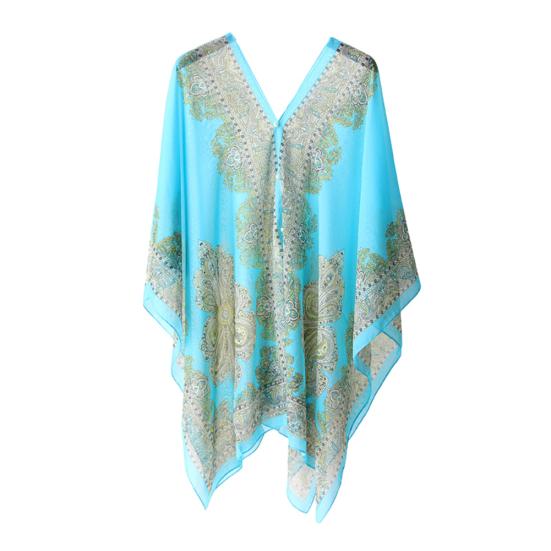 Women Summer Beach Bikini Cover Up Loose Chiffon Blouse Shawl Scarf with Buttons
