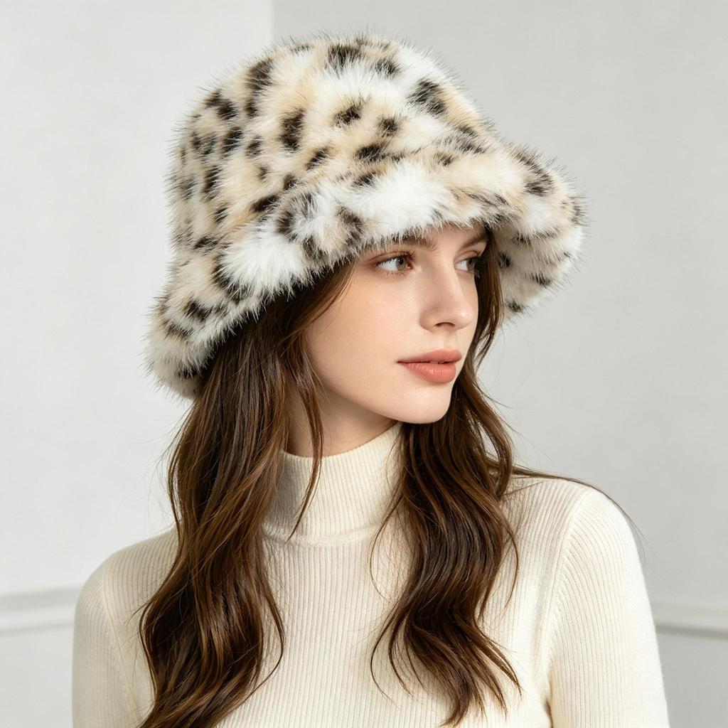 A European and American style fisherman hat imitating mink environmentally friendly fur fisherman hat for women in winter spotted patterns
