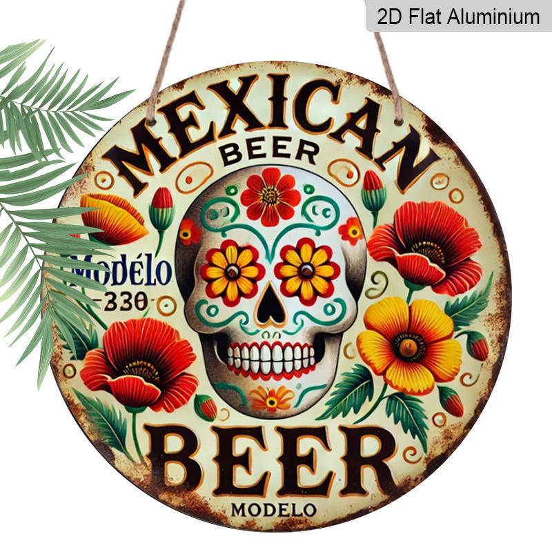 2D Flat 1pc, 8x8 in, Mexican Beer Themed Round Aluminum Metal Decorative Signs & Plaques - Wall Decor for Indoor/Outdoor Use - Durable Beer Brand