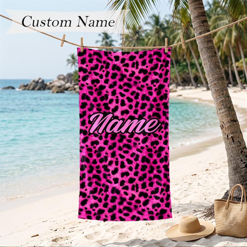 Trendy leopard print Custom Name Printed Beach Towel Personalized Soft Towel For Swimming Beach Travel