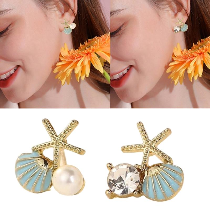 Modern Starfish Earrings Stud For Women Imitation Pearls Zircon Alloy Jewelry Lightweight Ocean Theme Ear Accessories