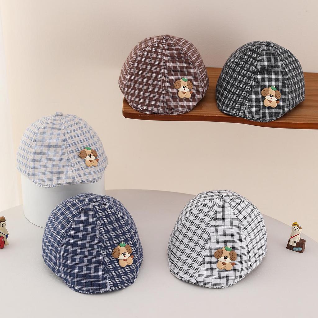 Retro Plaid Baby Beret – Spring/Summer Sun Hat with Embroidered "23" for Infants & Toddlers