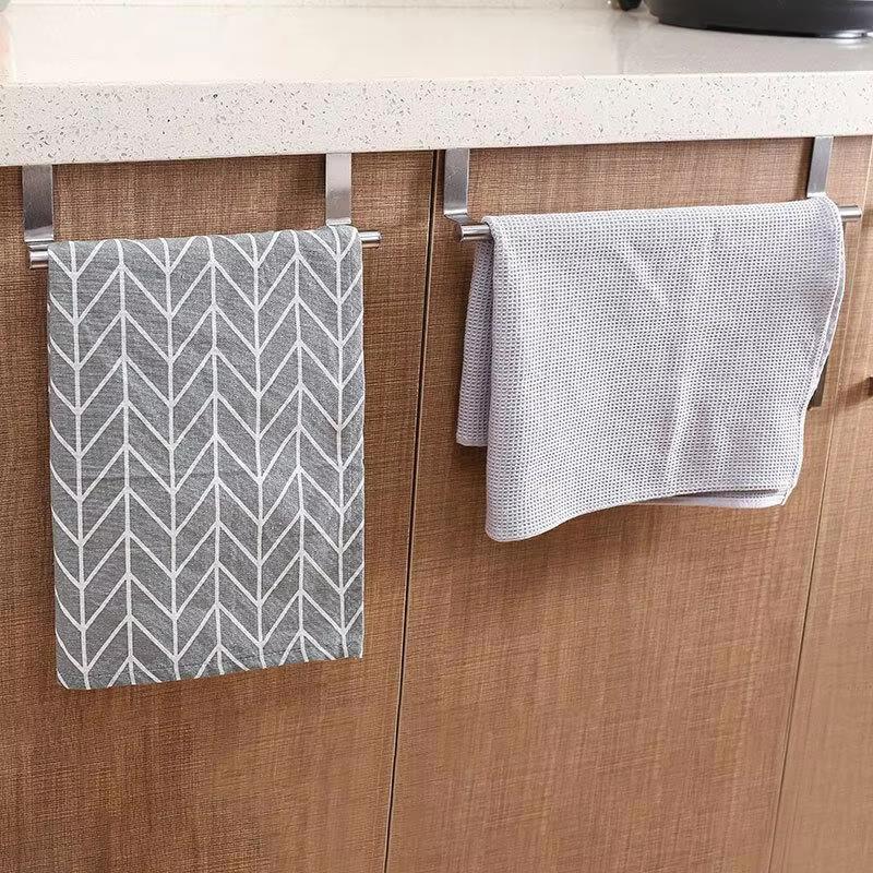 Kitchen Cabinet Door Towel Bar Stainless Steel Door Back Towel Hanging Holder Bathroom Punch-free Towels Hooks Home Organizer