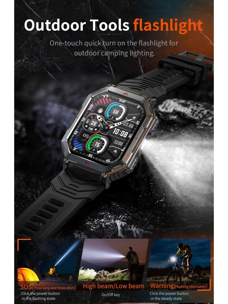 Military Smart Watch for Men with GPS Compass GPT Voice Assistant Smartwatch with LED Flashlight Bluetooth Call Fitness Tracker for Android & iOS