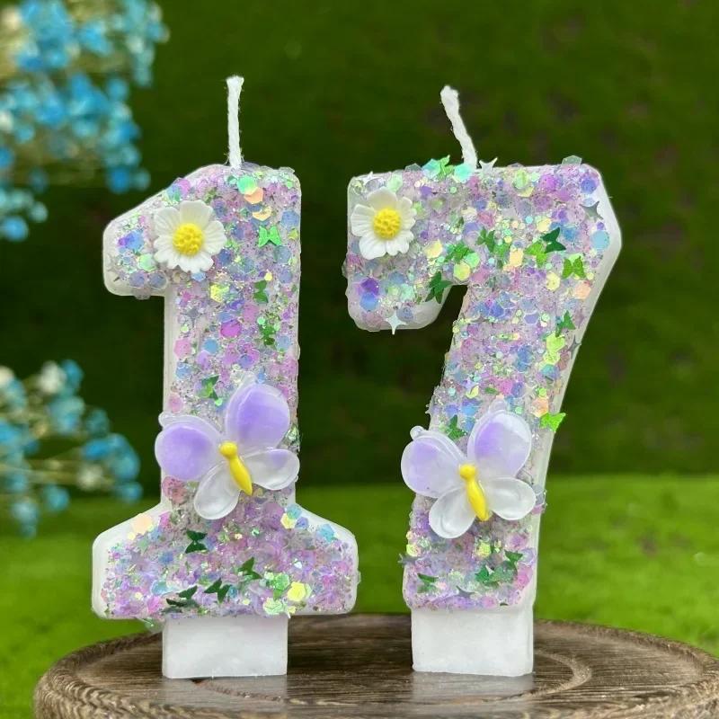 2026 Neue 0-9 Ziffern DIY Geburtstagskerzen Schmetterling Blumen Kindergeburtstag Mädchen Zahl Kuchen Dekorationen Zimmer Dekoration