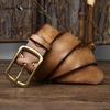 Men's Genuine Leather Belt Retro Distressed Pleated Copper Buckle Korean Style Casual Jeans Belt