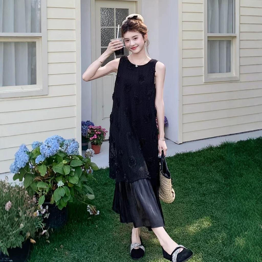Black new product super good-looking suspender dress women's summer dopamine high-end seaside vacation beach vest long dress