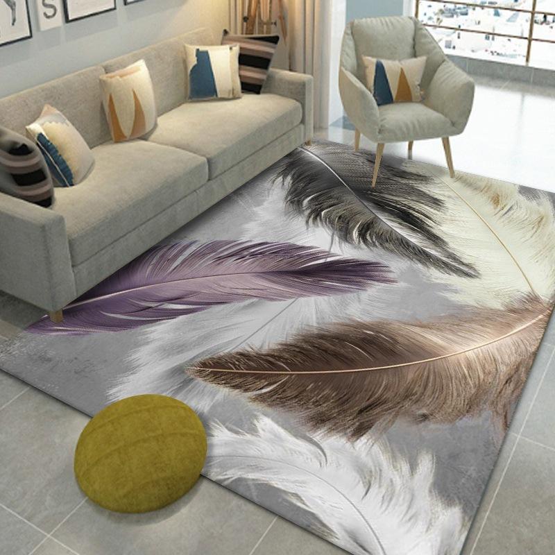 Household Sofa Floor Mat Feather Print Carpet Nordic Living Room Bedroom Geometric Rectangular Tea Table Floor Mat