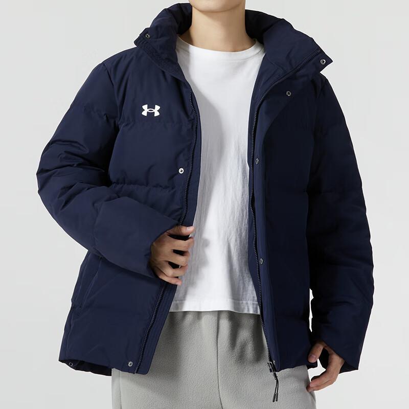 Under Armour Solid Color Casual Stand Collar Long Sleeve Down Jacket Unisex Outerwear Navy-Blue 23600802-409