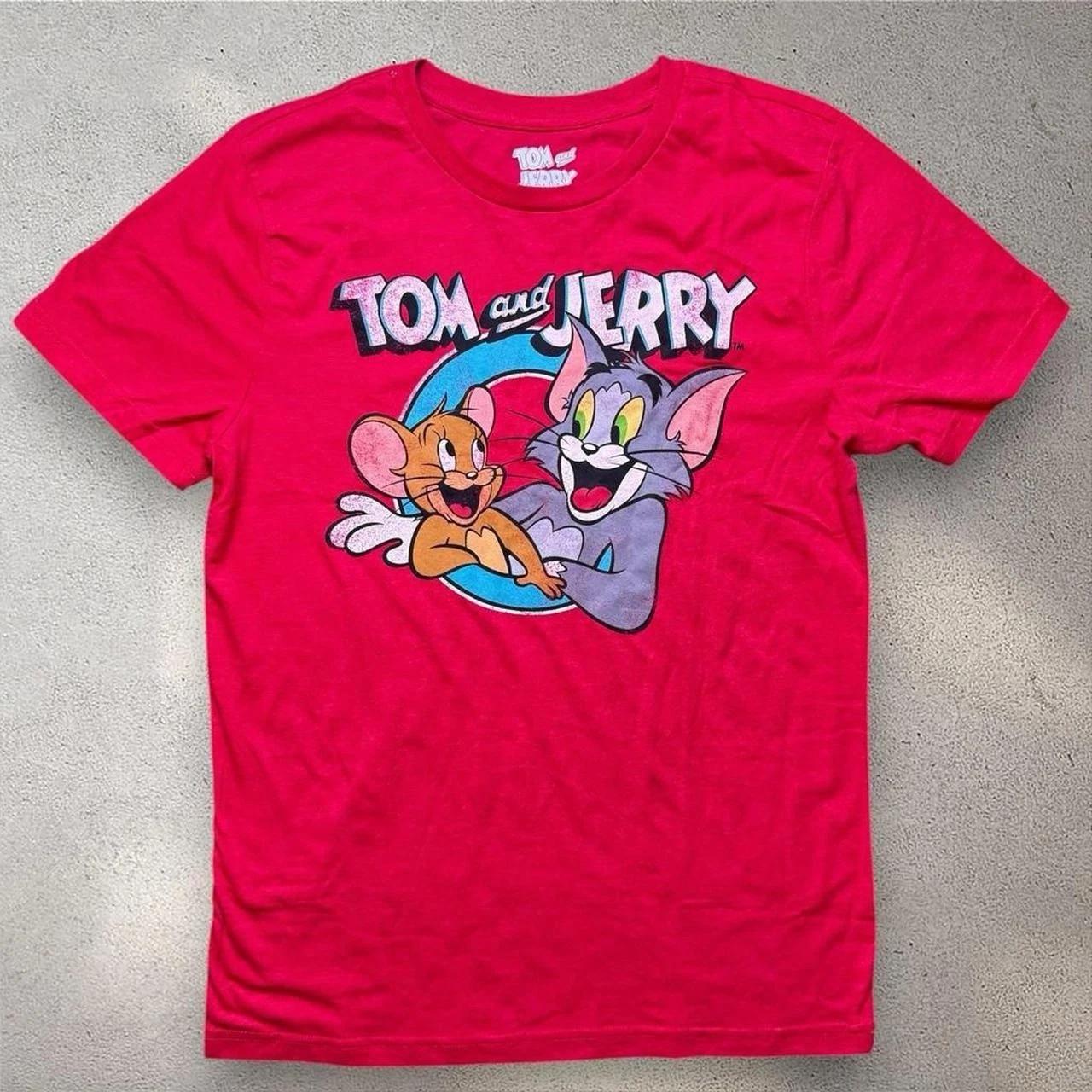 Tom and Jerry Graphic T Shirt Medium Red Cartoon Tee Unisex S