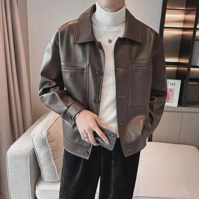 Lockere Retro-Motorradjacke aus PU-Leder für Herren - Koreanischer Stil, Frühling & Herbst, lässiges Reversdesign