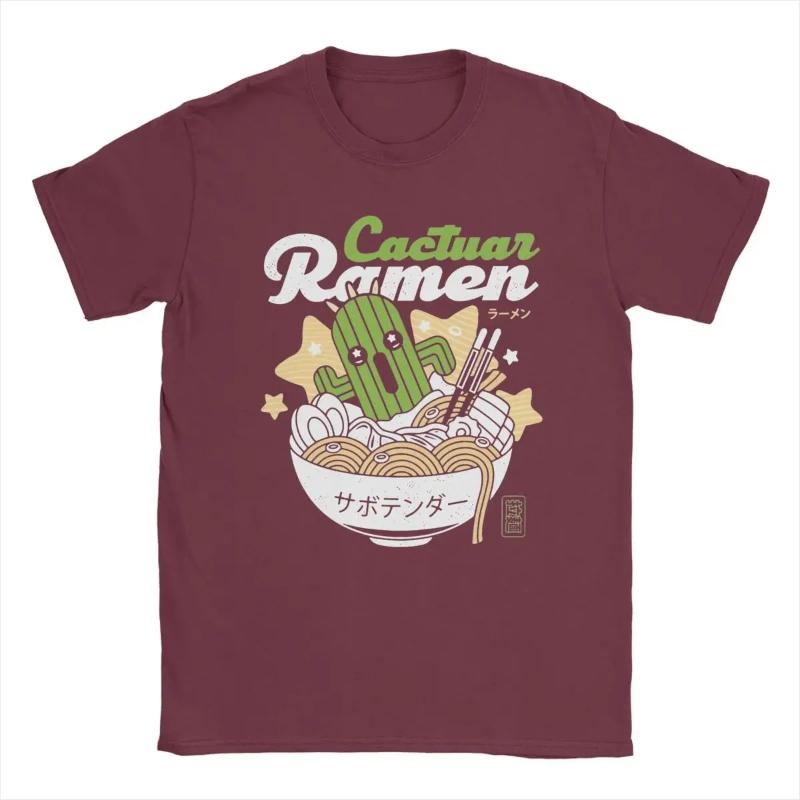 Cool Cactuar Ramen Final Fantasy T-Shirts for Men Crewneck Cotton T Shirts Short Sleeve Tee Shirt Unique Tops