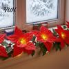 Fireplace Garland Lighting Christmas Poinsettia String Lights, 200/300cm Red Green Floral Garland, Battery/USB Low Voltage LED Operated Indoor Outdoor
