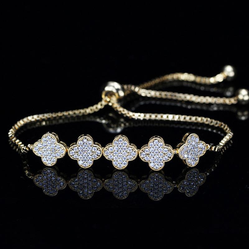 2026 Fashion Lucky Clover Zircon Bracelet, Full of Diamonds 18CM