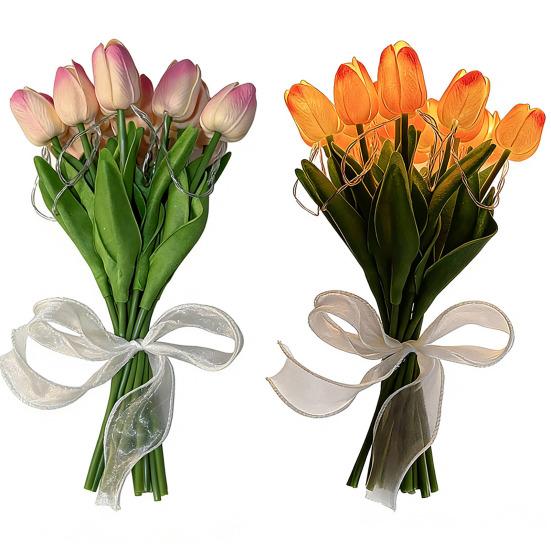 10Pcs Tulip Flower LED Lights USB Powered Warm Glow Faux Flower Lamp for Bedroom Living Room Wedding Decor Creative Ambient Night Light