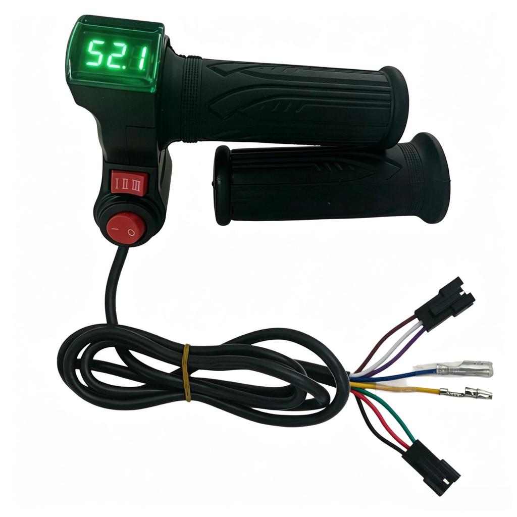 Green Screen Throttle Grip with Handle for Electric Scooter - Three-Speed Voltage Display