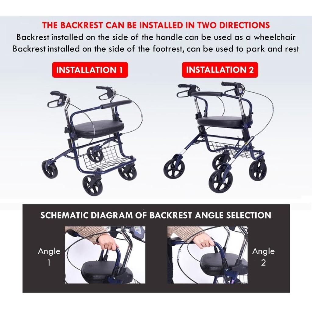 Walking Aid With Seat Basket And Wheels New Foldable Elderly Rollator Red / Blue Auxiliary Travel Shopping Elderly Walker