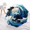 Ocean Wave design Perfect for Outdoor Activities Compact and Durable Automatic Folding Umbrella - Ideal Gift for Friends, Suit
