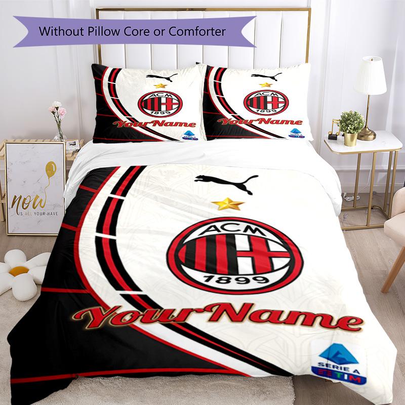 Ac Milan Personalizza il tuo nome Set Biancheria da Letto Copripiumino Traspirante con Federe Decorazione per la Casa Regalo di Compleanno