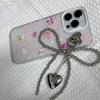 Bowknot Heart Pendant Keychain Beaded Phone Charm Detachable Bows Phone Lanyard Handmade Keyring Jewelry for Bag Purse
