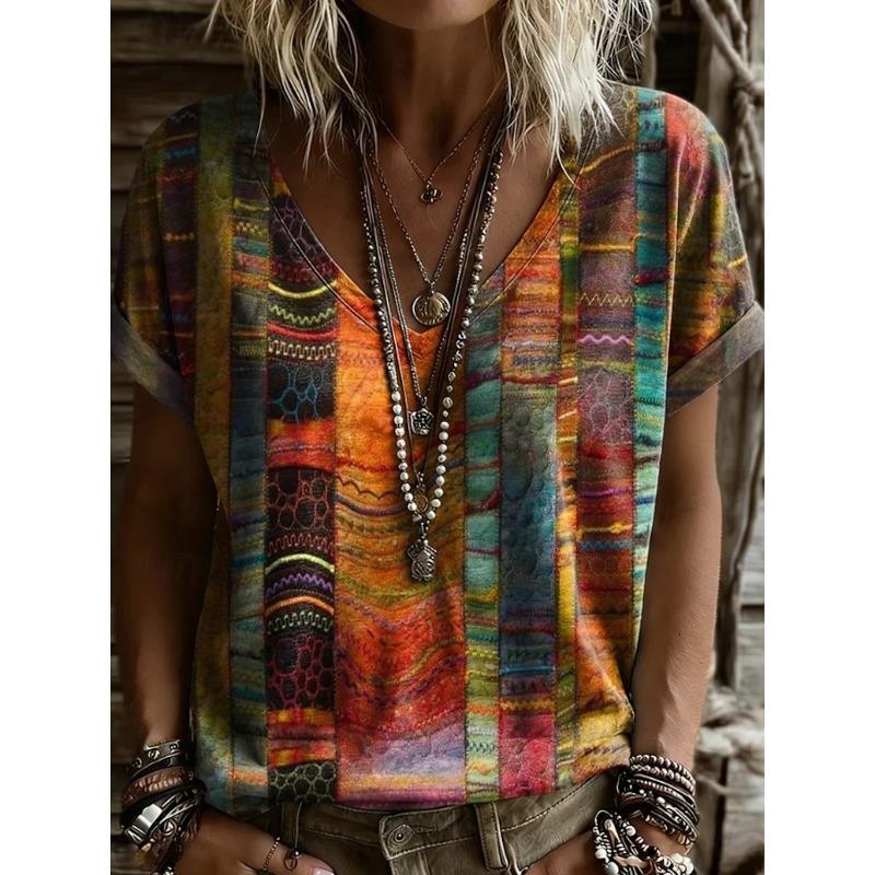 

Women s Vintage Classic Stylish V Neck Short Sleeve Long T-Shirt Floral Plants Graphic Print Casual Daily Tops for Spring Summer S