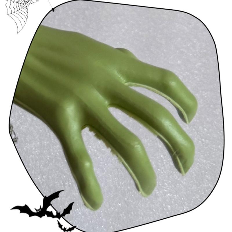Green Face Halloween Yard Decoration with Red Light Detail, ABS Ground Insert Accent for Porch, Lawn, and Entryway Party Display, 1 Piece