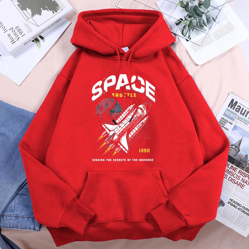 Space Shuttle 1990 Seeking The Secrets Of The Universe Women Sweatshirt Casual Hooded Soft Loose Autumn Hoodies Fleece Warm Tops