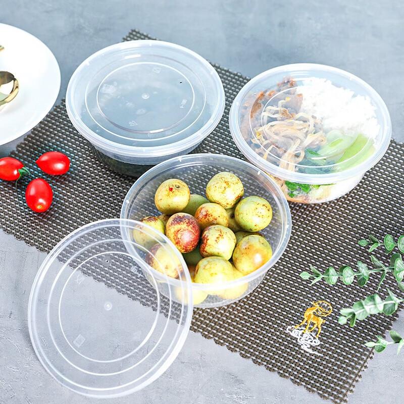 Disposable Round Plastic Food Containers with Lids, 620ml, 40-Pack