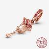  Sterling Color Sparkling Pink Rose Bouquet Pendant Charm Bead Wrist Bracelet Chic Style Stylish Diy JewelryFashion Pendant