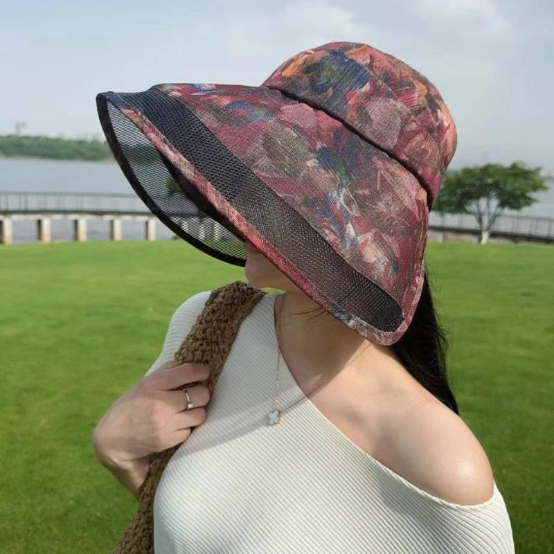Fashion Flower Cloth Empty Top Hat Sun Hat Ladies Elegant Summer Folding Outdoor UV Protection Beach Sun Hat