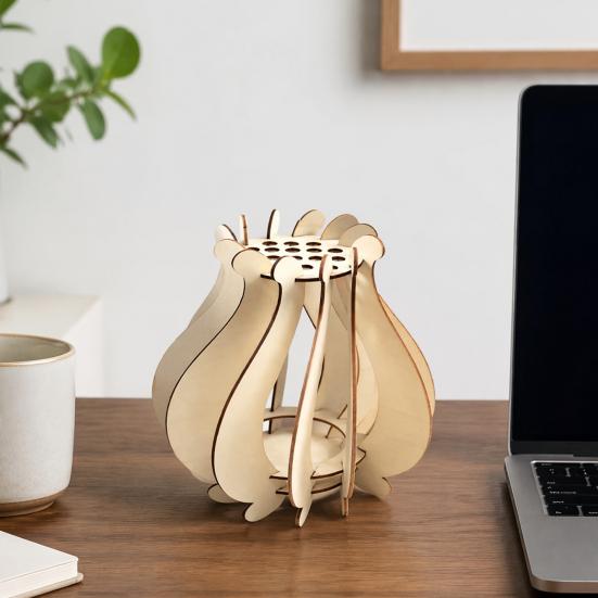 Handcrafted Floral Display for Shelf Wooden Puzzle Flower Vase, Stand Flowers or Minimalist Arrangement Pots Office Artificial Flowers, Decorative