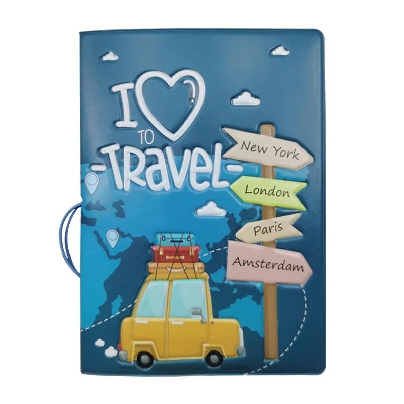 Cute Travel Emboss Passport Holder Cover Cases For Women Men Girls Boys Ticket Protective Travel Accessories