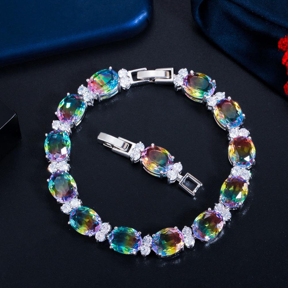

Pera High Quality Round Rainbow Mystical CZ Crystal Women Chain Link Tennis Bracelets for Female Christmas Jewelry Gift B200