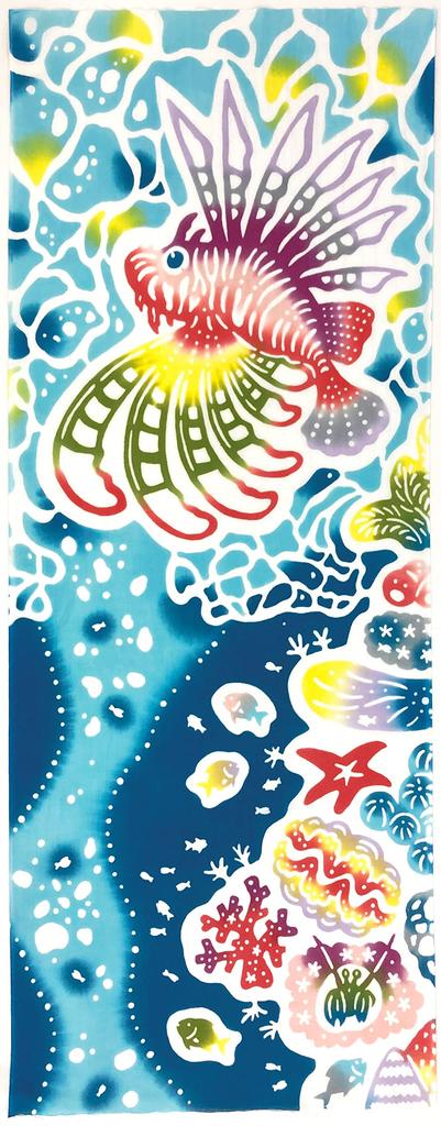 Yagisei Tenugui Hand Bingata Artist Series of Dancing Okinawa Colorful Made In Japan Chū-sen (Dyed Towel) "Sea Lionfish"