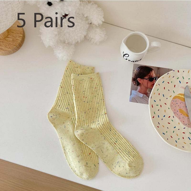 

5 Pairs of Ladies Spring and Autumn Simple All Match Pure Cotton Tube Pile Socks 5 Pairs светло-желтого