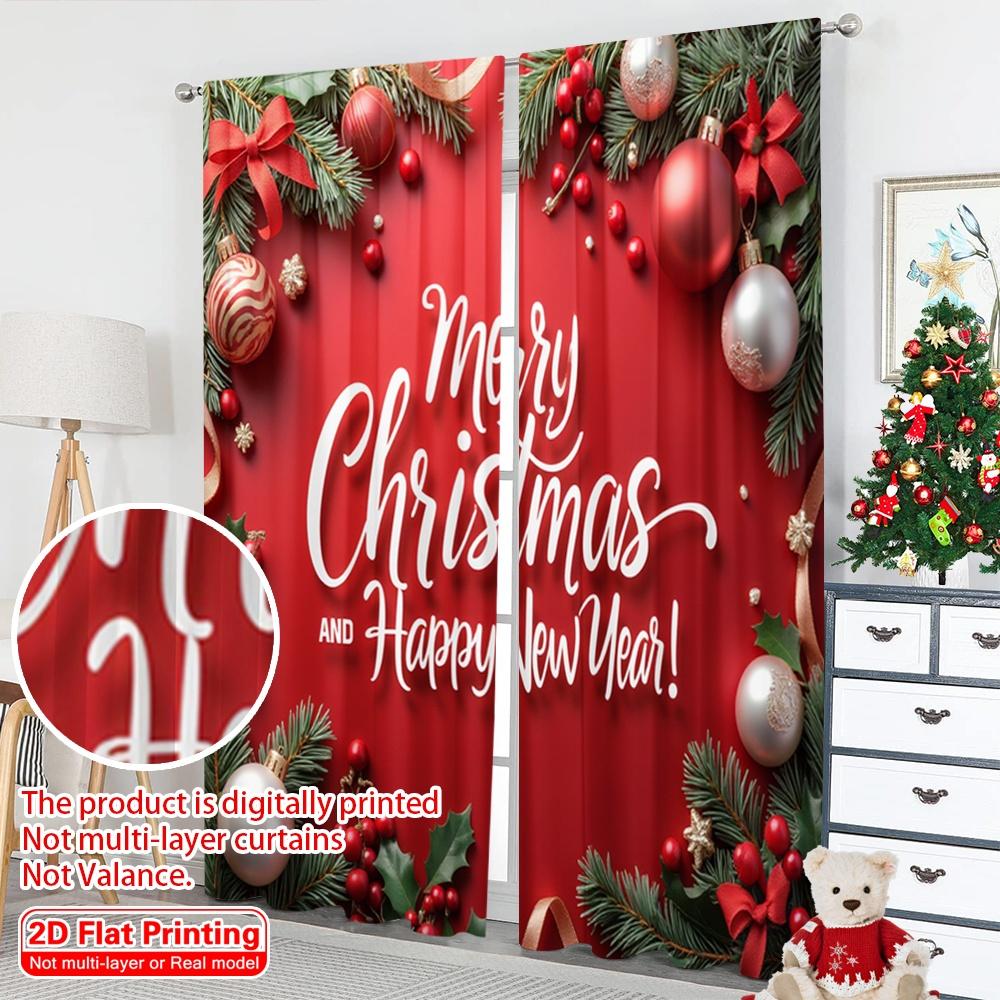2pcs 2D flat printing Christmas Window Curtains Christmas Ornaments Merry Christmas Happy New Year Fabric Without Electricity