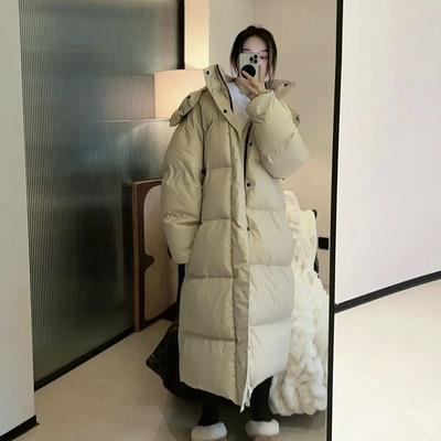 Hooded White Duck Down Jacket Women's Medium and Long 2025 Winter New Thickened Large Quilt Knee Warm Jacket
