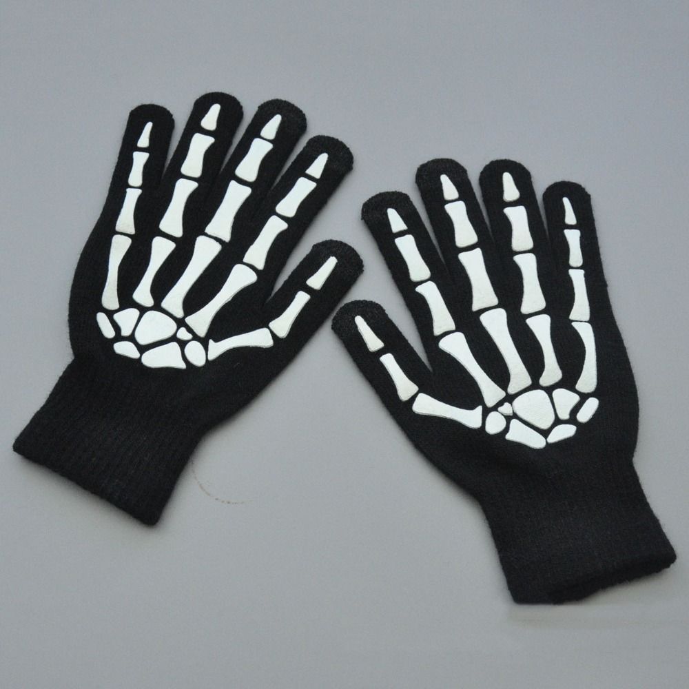 Full Finger Luminous Skeleton Claw Gloves Thicken Skeleton Goth Mittens  Outdoor