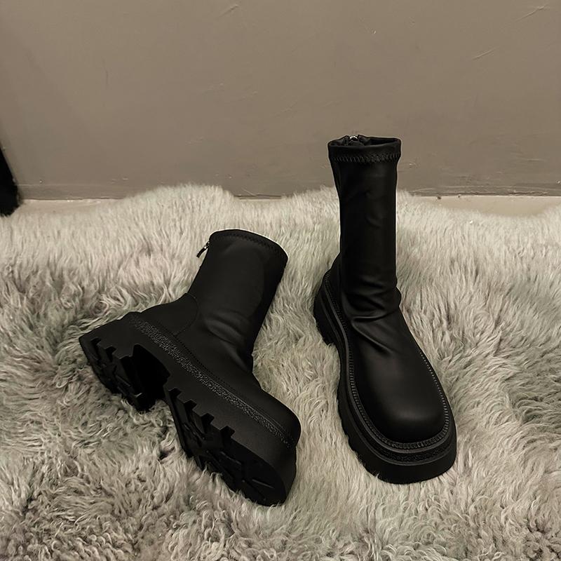 Aphixta Pleated Soft Leather Women Ankle Boots Back Zipper Close Platform Modern Boot Shoes Woman Boats Botines Para Mujeres