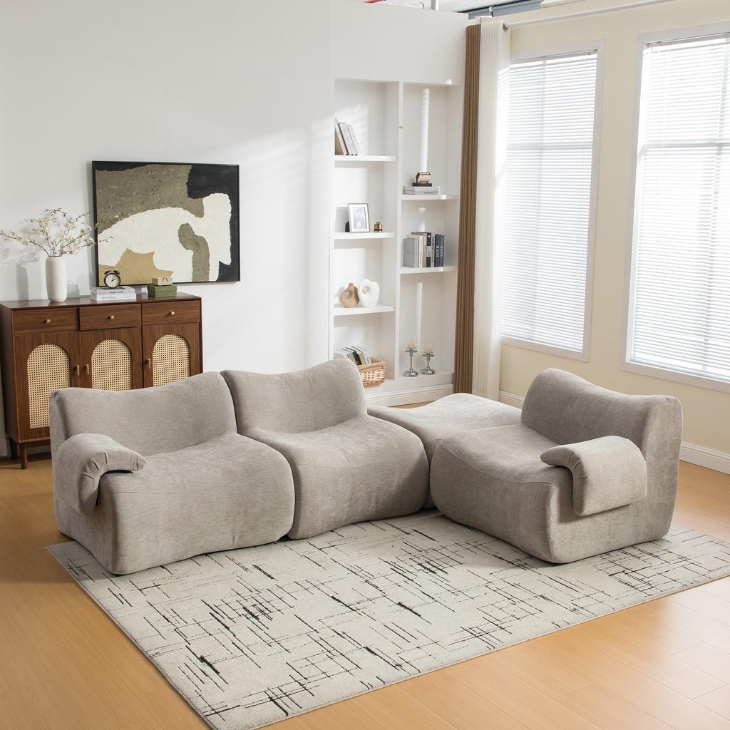 Modular Compression Sofa, Chenille Fabric, Filled with 30D High-Resilience Foam. Easy To Move, Non-Slip Base, Ideal for Living Room - Gray