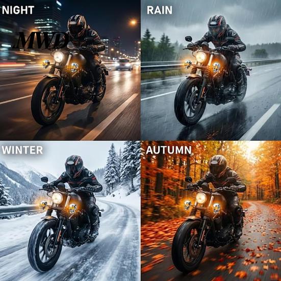 Unique Festival Dress Shirt Links 1 Pair Motorcycle LED Turn Signal Light, Skull Head Warning Indicator Polished Metal Waterproof Universal