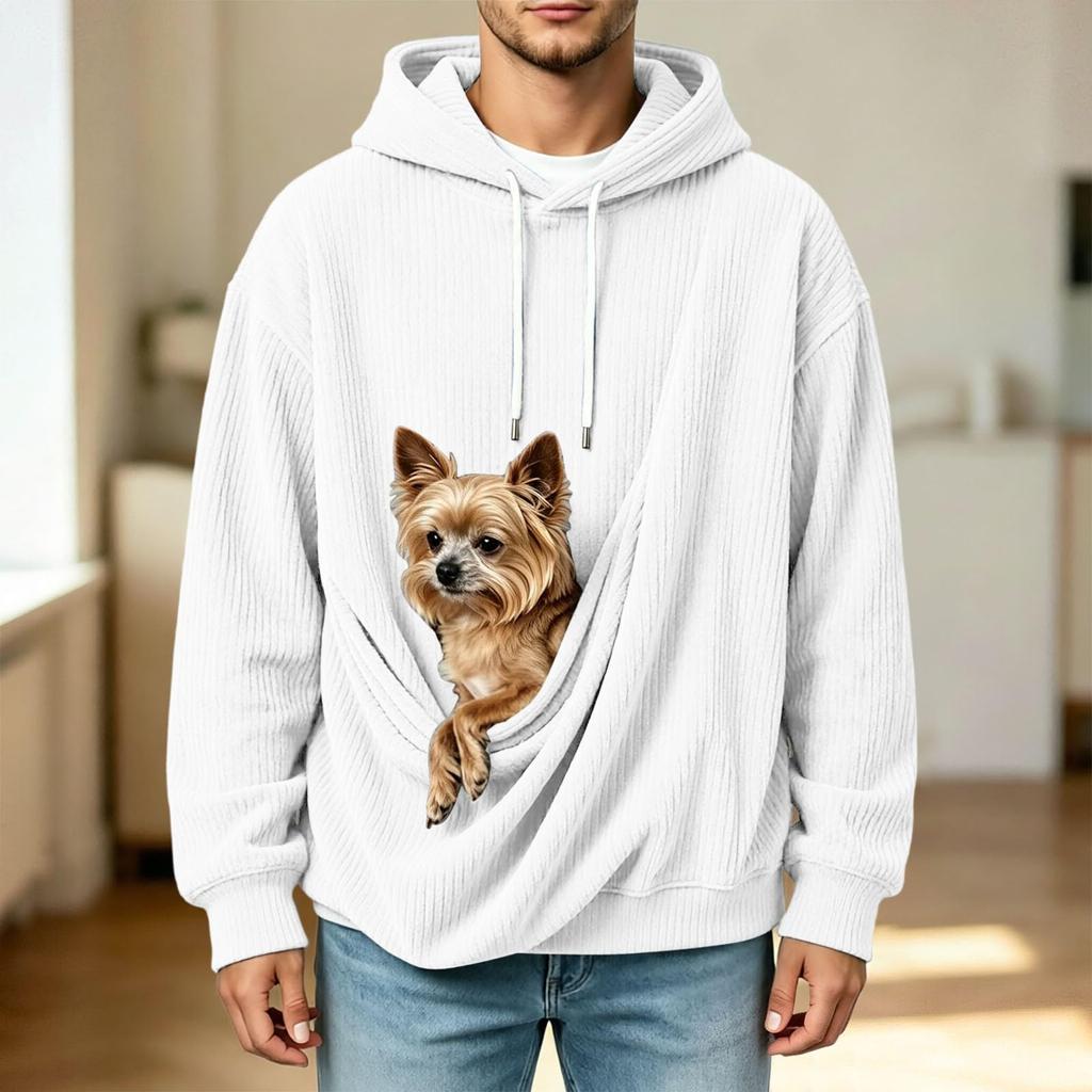 Unisex Casual Color Long Sleeve Hooded Knit Jacket with Pet Pocket