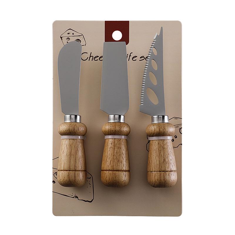 Stainless Steel Cheese Knife Set with Rubber Wood Handles